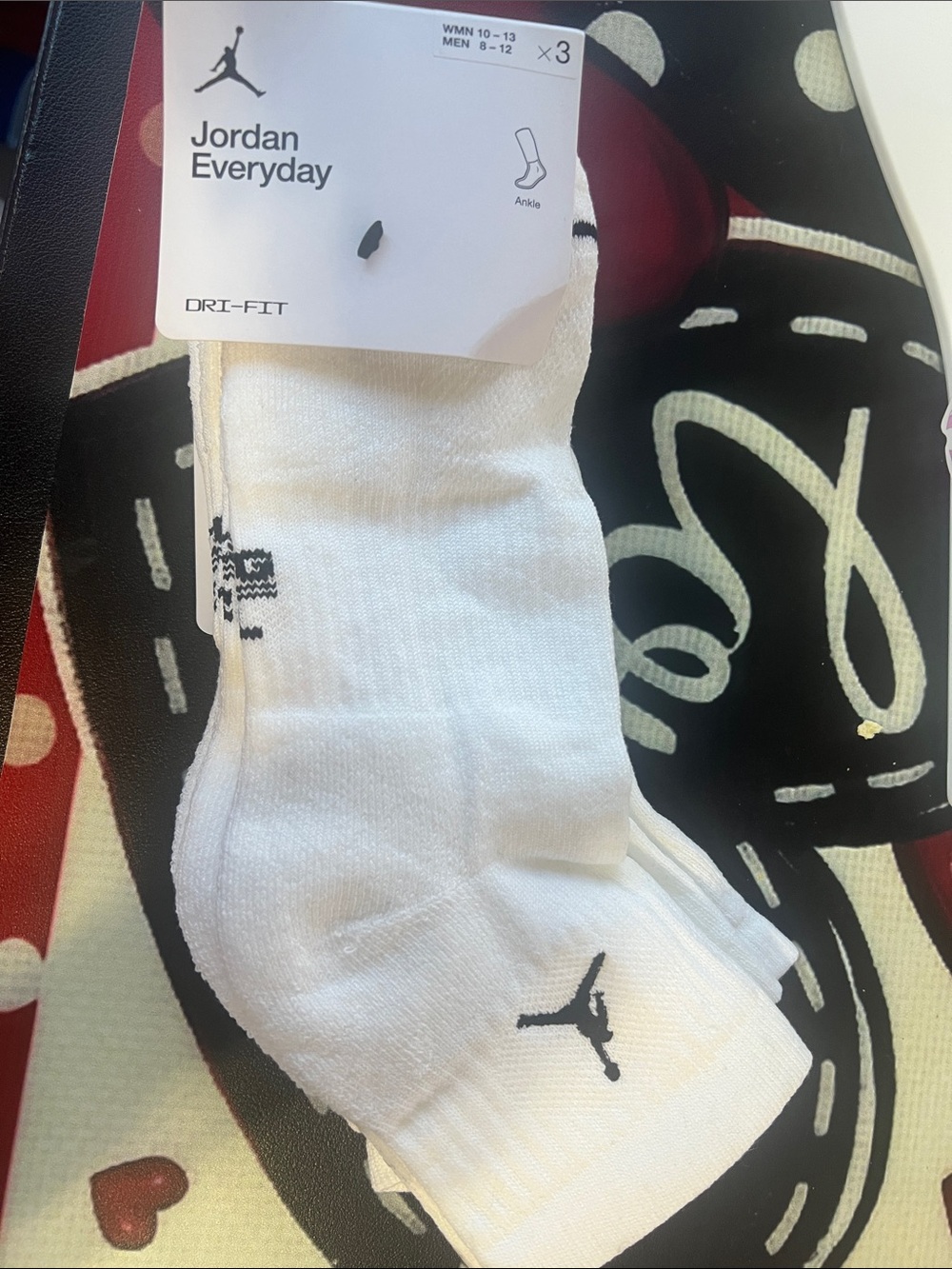 Jordan White Ankle Athletic Socks with Black Jumpman Logo (3-Pack)